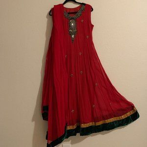 Red Peshwas Kurta Suit and Dupatta
